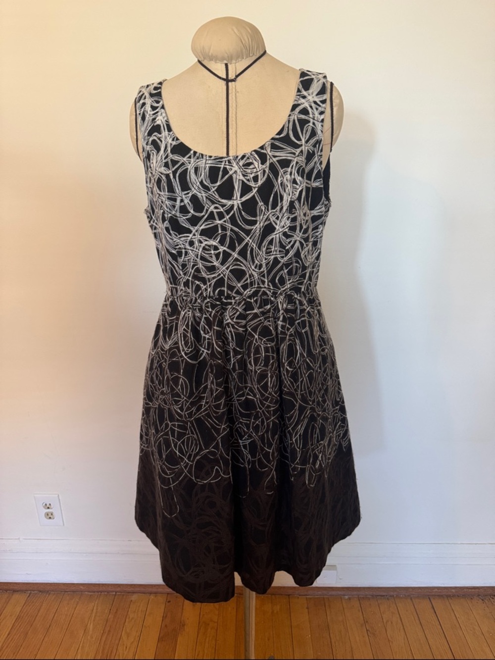 Maeve Black and White Sleeveless Midi Fit-and-Flare Dress